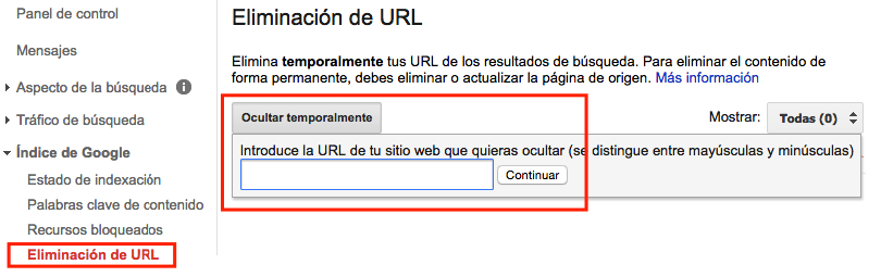 Desindexar URL Google Search Console